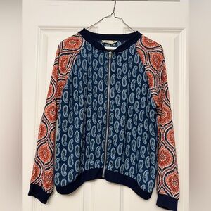 Olive & Oak Blue and Orange Patterned Bomber Jacket